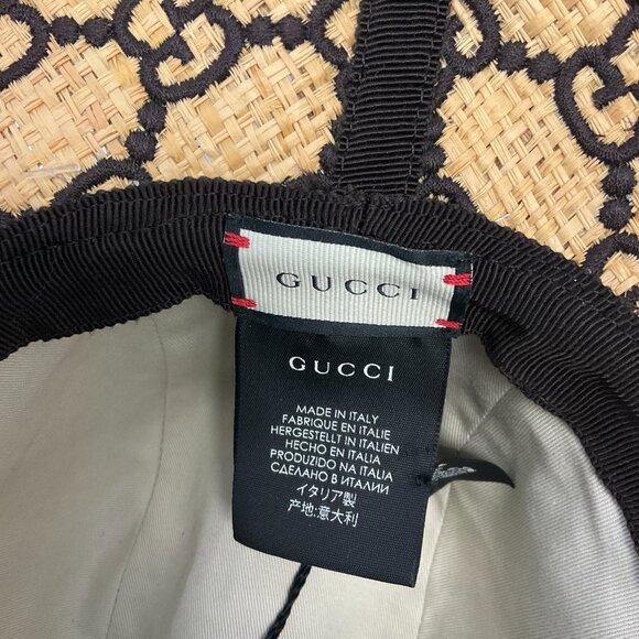 Gucci Mustard / Dark Brown Unisex GG Raffia Wide Brim Hat - Picture 8 of 11